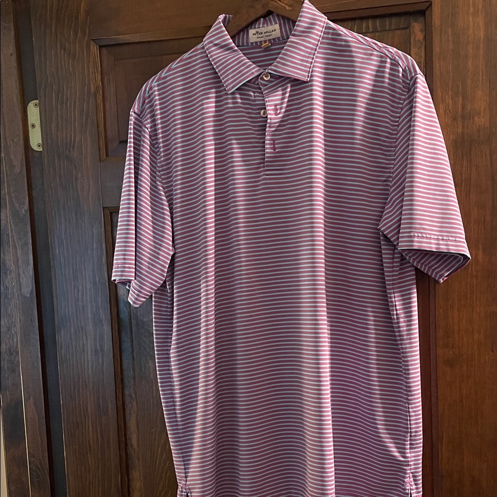 Peter Millar Men's Polo Shirt - Purple, Blue and White Stripes